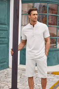 Casual 2 Pieces Cotton Linen Henley Shirt Set (US Only) Sets coofandy