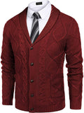 Shawl Collar Button Down Knitted Sweater with Pockets (US Only) Sweaters COOFANDY Store Wine Red S