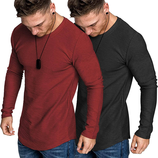 2-Pack Muscle Fitted Workout T-Shirt (US Only) T-Shirt COOFANDY Store Black/Wine Red M