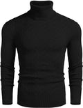 Slim Twist Pattern Turtleneck Knit Sweater (US Only) Sweaters COOFANDY Store Black S