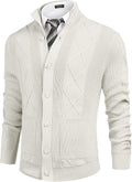 Casual Stand Collar Button Down Cardigan with Pockets (US Only) Cardigans COOFANDY Store White S