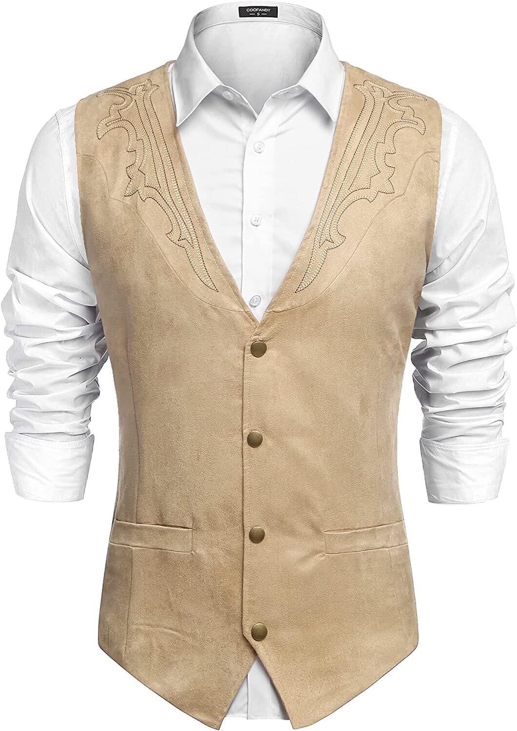 Western Suede Leather Vest Suit (US Only) Vest Coofandy's Beige S 