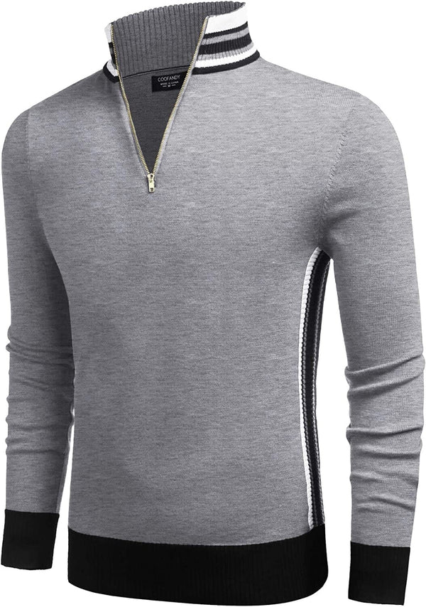 Striped Collar Pullover Sweater (US Only) Sweaters COOFANDY Store Grey S