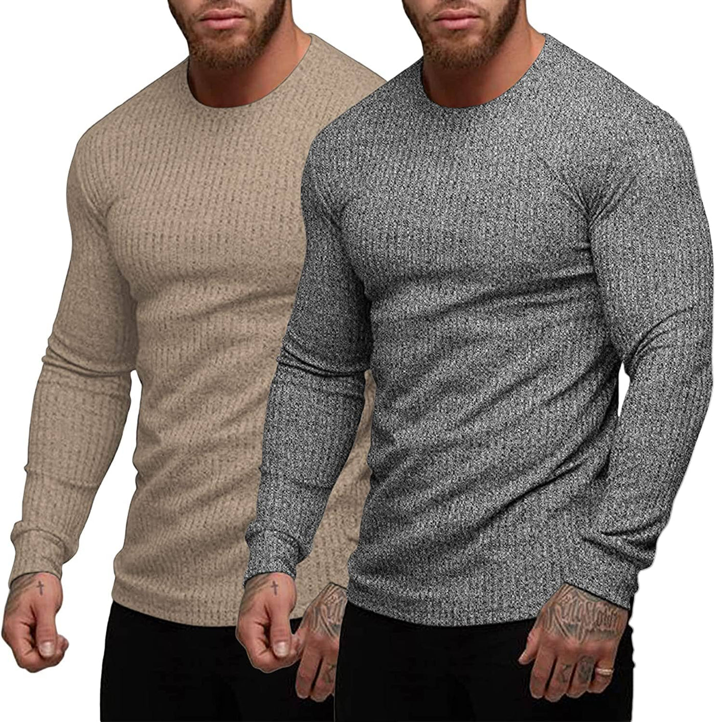 2-Pack Stretch Gym Bodybuilding T-Shirt (US Only) T-Shirt COOFANDY Store Dark Grey/Khaki S 