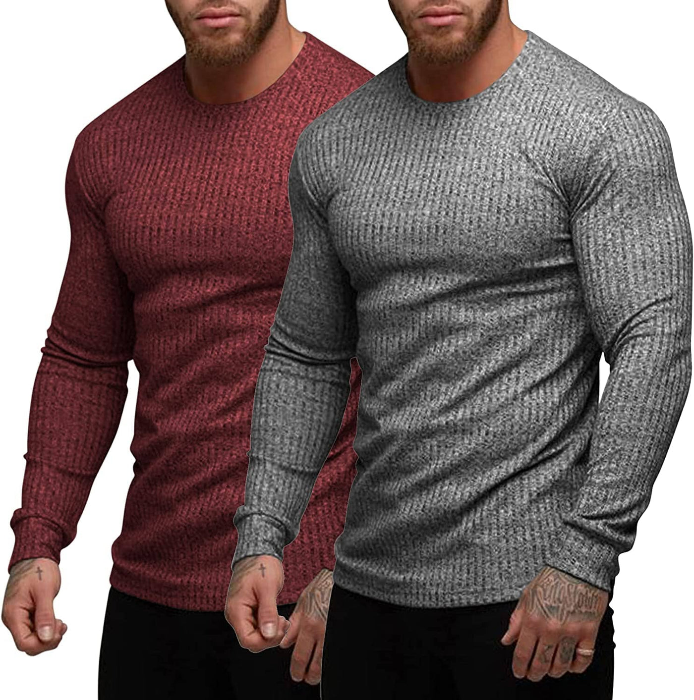 2-Pack Stretch Gym Bodybuilding T-Shirt (US Only) T-Shirt COOFANDY Store Wine Red/Dark Grey S 