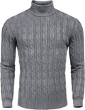 Slim Fit Turtleneck Twisted Knitted Pullover Sweater (US Only) Sweaters COOFANDY Store Dark Gray S