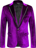 Velvet Slim Fit Solid One Button Blazer (US Only) Blazer COOFANDY Store Purple S