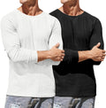 2 Pack Waffle Long Sleeve Cotton T-Shirt (US Only) T-Shirt COOFANDY Store Black/White S