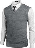 Solid V-Neck Sleeveless Knitted Vest (US Only) Vest COOFANDY Store Grey M
