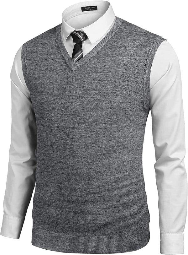 Solid V-Neck Sleeveless Knitted Vest (US Only) Vest COOFANDY Store Grey M