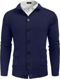 Stand Collar Button Down Knitted Cardigan with Pockets (US Only) Cardigans COOFANDY Store Navy Blue S