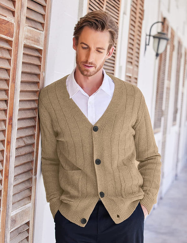 Cardigan Knit V Neck Button up Sweaters (US Only) Sweaters COOFANDY Store