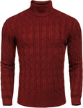 Slim Fit Turtleneck Twisted Knitted Pullover Sweater (US Only) Sweaters COOFANDY Store Wine Red XS