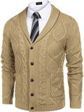 Shawl Collar Button Down Knitted Sweater with Pockets (US Only) Sweaters COOFANDY Store Khaki S