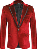 Velvet Slim Fit Solid One Button Blazer (US Only) Blazer COOFANDY Store Red S