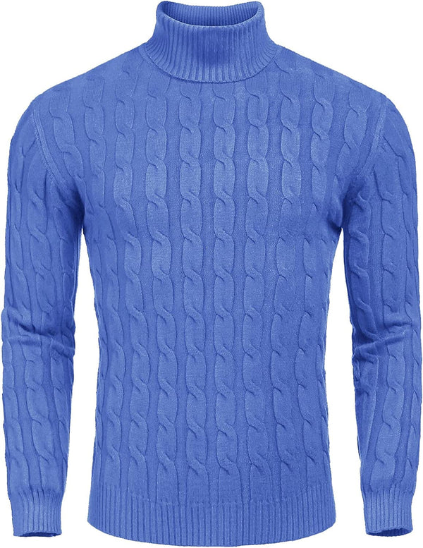 Slim Fit Turtleneck Twisted Knitted Pullover Sweater (US Only) Sweaters COOFANDY Store Blue S