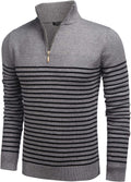 Striped Zip Up Mock Neck Pullover Sweaters (US Only) Sweaters COOFANDY Store Grey S