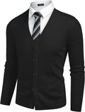 V Neck Lightweight Button Down Knitted Sweater (US Only) Sweaters COOFANDY Store Black M