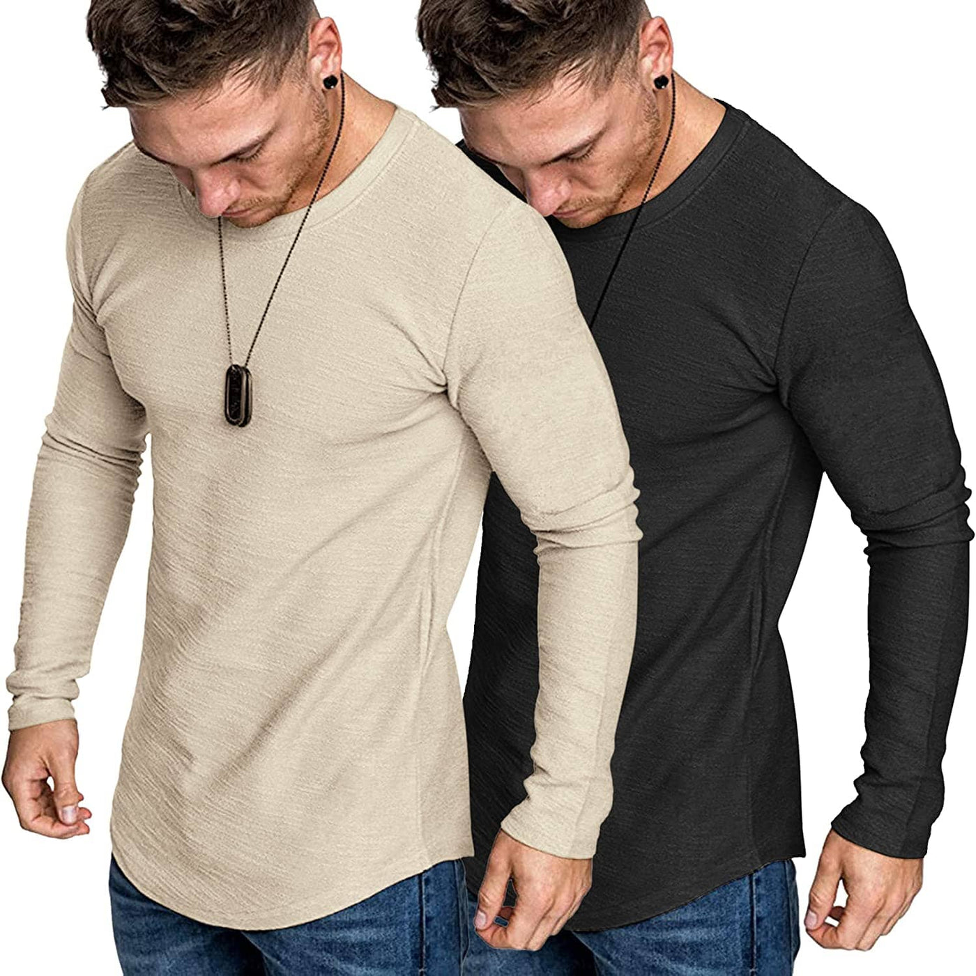 2-Pack Muscle Fitted Workout T-Shirt (US Only) T-Shirt COOFANDY Store Black/Khaki S 
