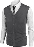 Casual Sleeveless Knitted Button Cardigan Vest (US Only) Vest COOFANDY Store Dark Grey S