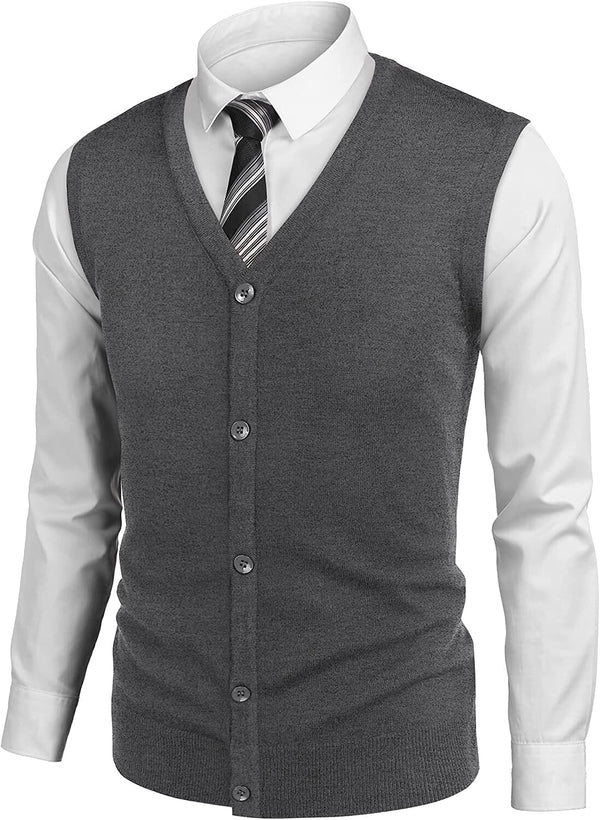 Casual Sleeveless Knitted Button Cardigan Vest (US Only) Vest COOFANDY Store Dark Grey S