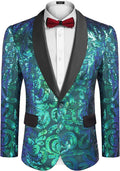 Shiny Sequins Blazer Floral Blazer (US Only) Blazer COOFANDY Store Green S