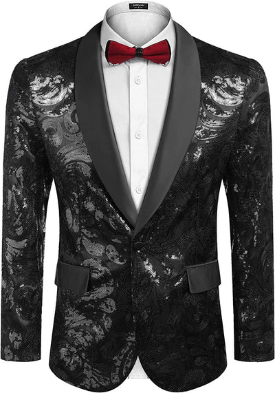 Shiny Sequins Blazer Floral Blazer (US Only) Blazer COOFANDY Store Black S 