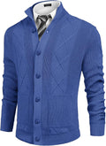 Casual Stand Collar Button Down Cardigan with Pockets (US Only) Cardigans COOFANDY Store Blue S