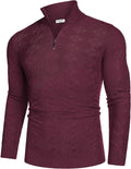Quarter Zippper Mock Neck Pullover Sweater (US Only) Sweaters COOFANDY Store Wine Red S