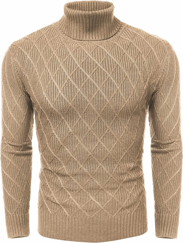 Slim Fit Thick Cotton Pullover Turtleneck Sweaters (US Only) Sweaters COOFANDY Store Khaki S