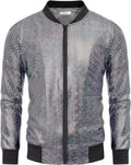 70s Disco Christmas Party Zip-up Jacket (US Only) Jackets COOFANDY Store Sequined Laser Silver S