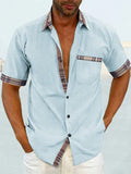 Coofandy Casual Plaid Collar Linen Style Shirt (US Only) Shirts coofandy Light Blue S