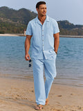 Casual Linen Style Beach Shirt Sets (US Only) Sets coofandystore Sky Blue S