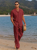 Casual Linen Style Beach Shirt Sets (US Only) Sets coofandystore Red S