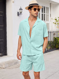 Casual Linen Short Sleeve Shirt Sets (US Only) Sets coofandystore Green S