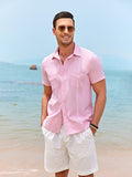 Casual Linen Cuban Shirts (US Only) Shirts coofandystore Pink S
