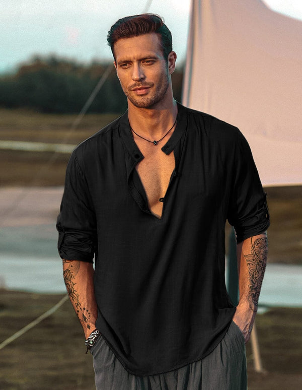 Coofandy Casual Beach Hippie Shirts (US Only) Shirts coofandy Black S