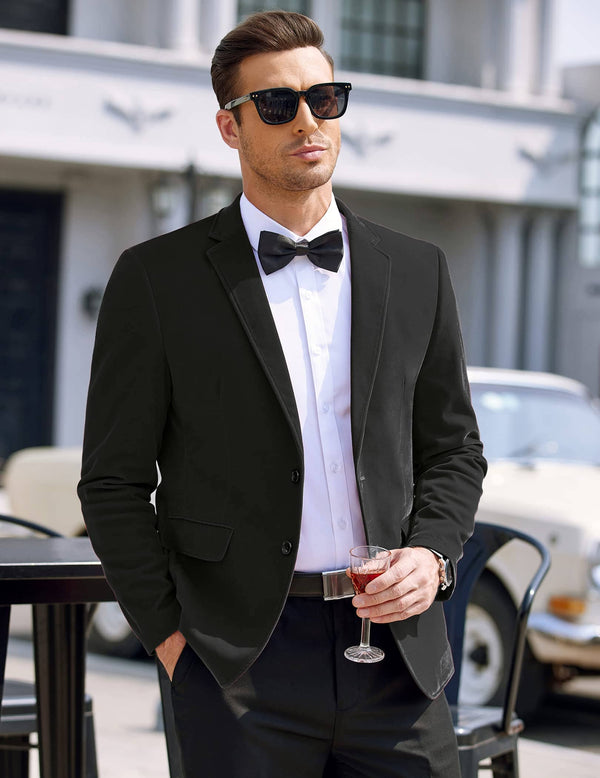 Two Button Slim Fit Blazers Retro Tuxedo Suit Jackets (US Only) Blazer coofandy Black S
