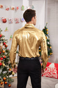 Metallic Disco Shiny Button Nightclub Party Shirt (US Only) Shirts coofandy