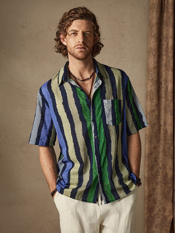 Cozy Stripe Cotton Beach Shirt Shirts coofandystore Green S