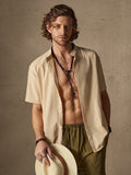 Classic Casual Cotton and Linen Stand Collar Shirt Shirts coofandystore Khaki M