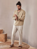 Casual Drawstring Linen Blend Shirt Shirts coofandystore