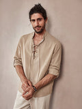 Casual Drawstring Linen Blend Shirt Shirts coofandystore