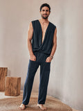Soft Linen Blend Tank Top Set Sets coofandystore Dark Blue M