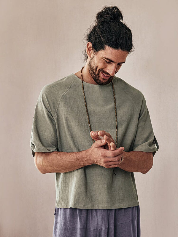 Premium Cotton Linen Top T-Shirt coofandystore Light Green M