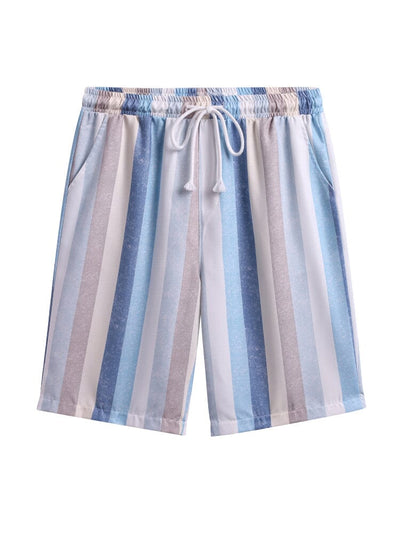Stripe Drawstring Cotton Linen Beach Shorts Shorts coofandystore 