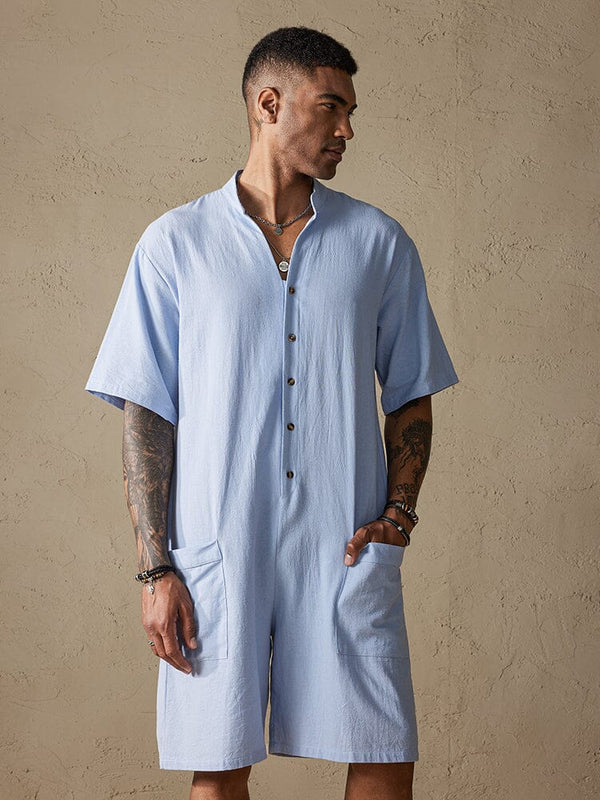 Cotton Stand Collar Jumpsuit Jumpsuit coofandystore Blue S