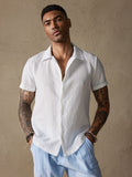 Solid Color Cotton Linen Simple Casual Shirt Shirts & Polos coofandystore White S