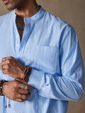 Linen V-neck Beach Long-sleeved Shirt Shirts & Polos coofandystore