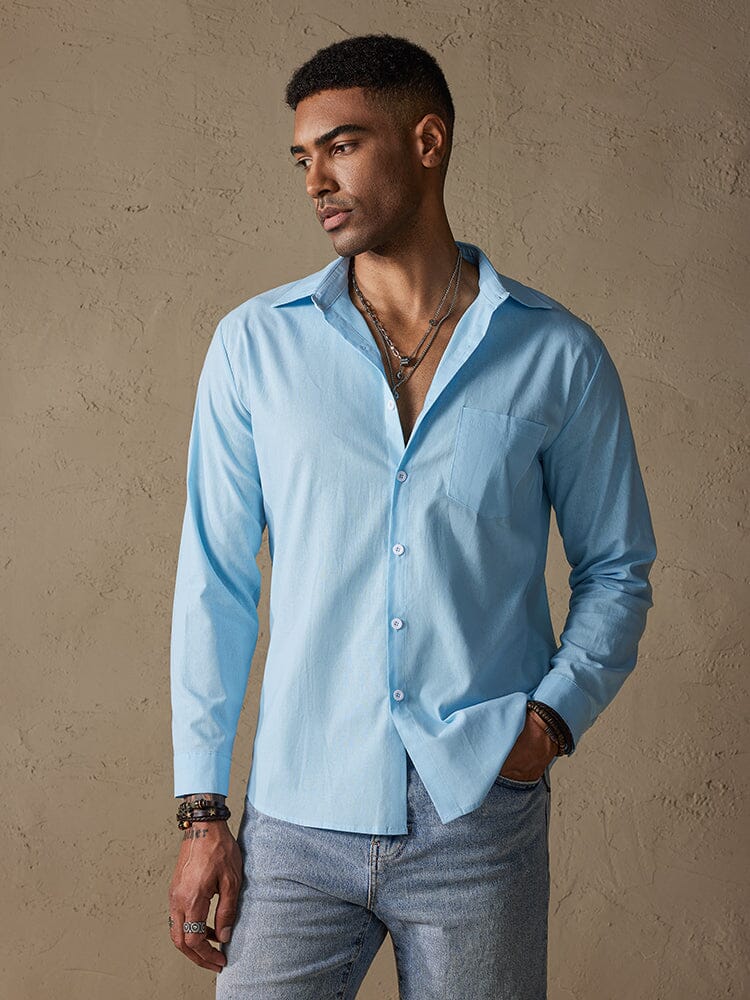 cotton linen long sleeves shirt navy